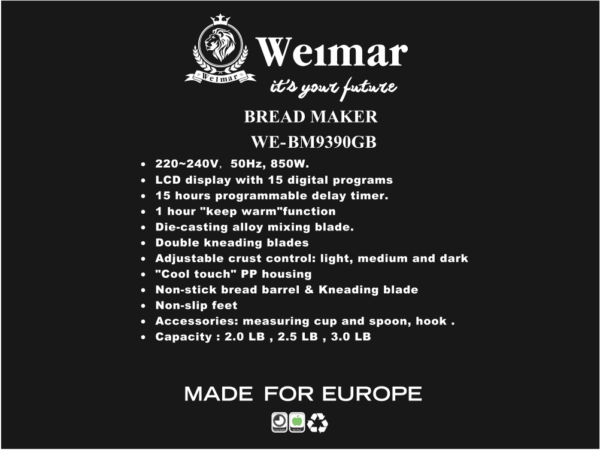 პურის საცხობი Weimar WE‑BM9390GB - Image 2