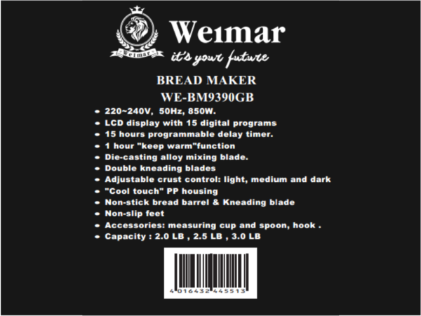 პურის საცხობი Weimar WE‑BM9390GB - Image 6