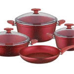 ბიო გრანიტის ქვაბებისა და ტაფის ნაკრები KUMTEL NT7 PC RED