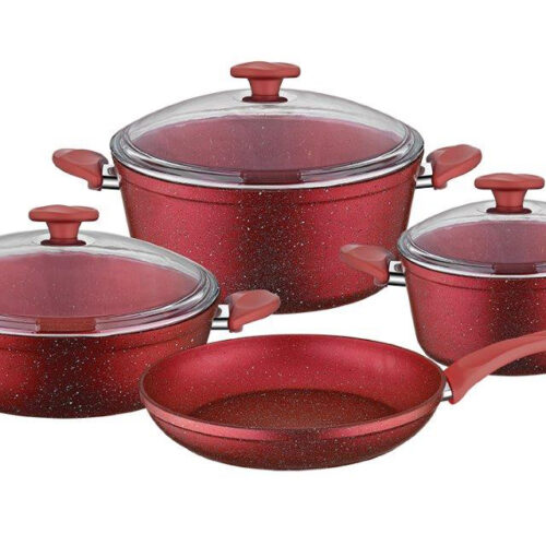 ბიო გრანიტის ქვაბებისა და ტაფის ნაკრები KUMTEL NT7 PC RED