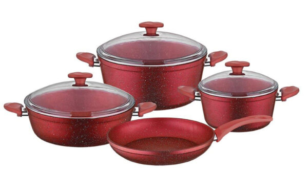 ბიო გრანიტის ქვაბებისა და ტაფის ნაკრები KUMTEL NT7 PC RED